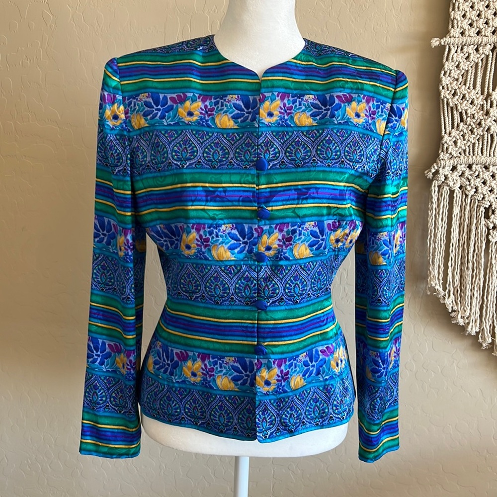 Vintage Adrianna Papell Petites Silk Patterned Blazer (4P)